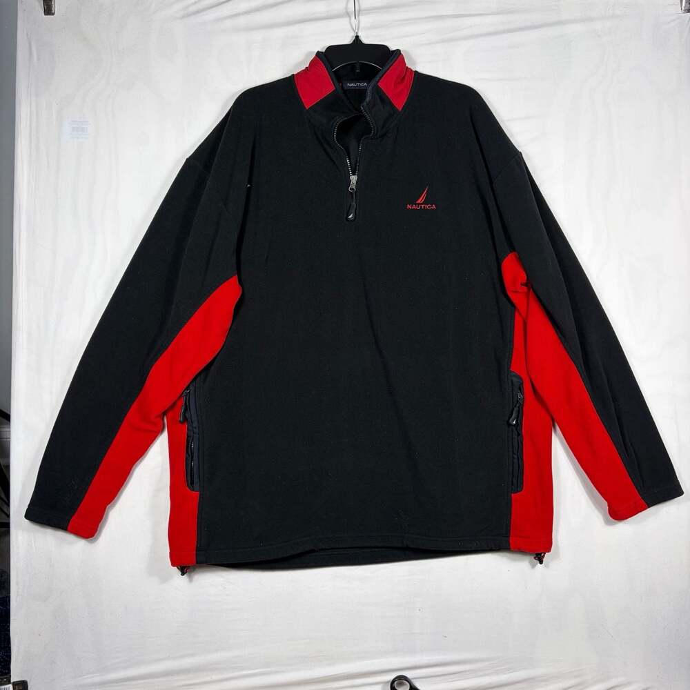 Nautica Mens Black Red 1/4 Zip Fleece Pullover Jacket Size XXL